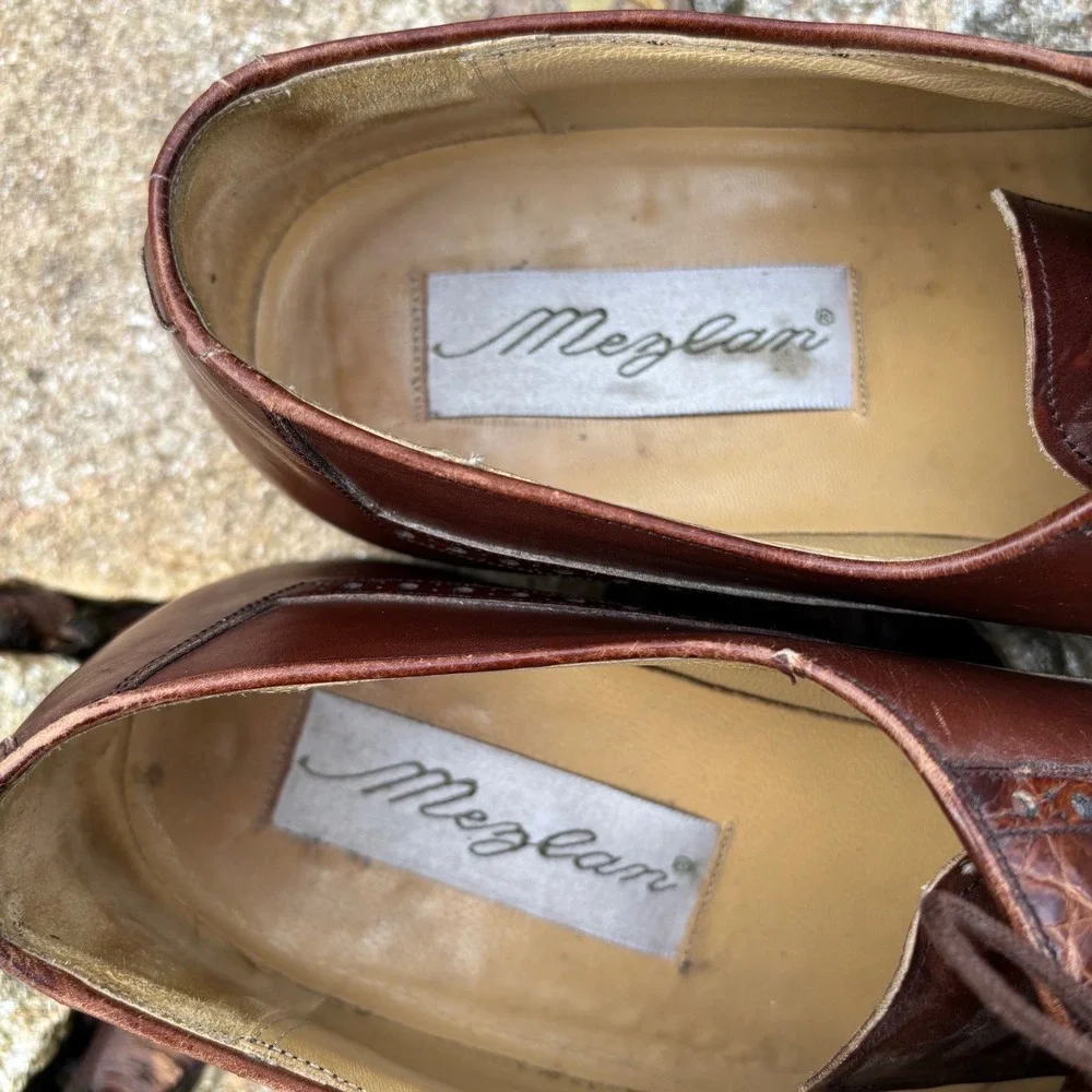 Mezlan Shoes Mens Size 10 Genuine Exotic Crocodile‎ Leather Cap Toe Oxford